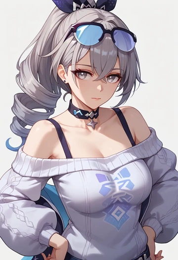 star rail,silver wolf,sweater,off-shoulder,collar  - AI generated anime art